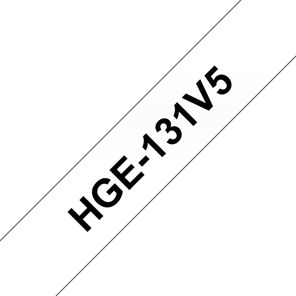 Brother HGe131V5 original laminerad High Grade tape, svart på genomskinlig, 12 mm 